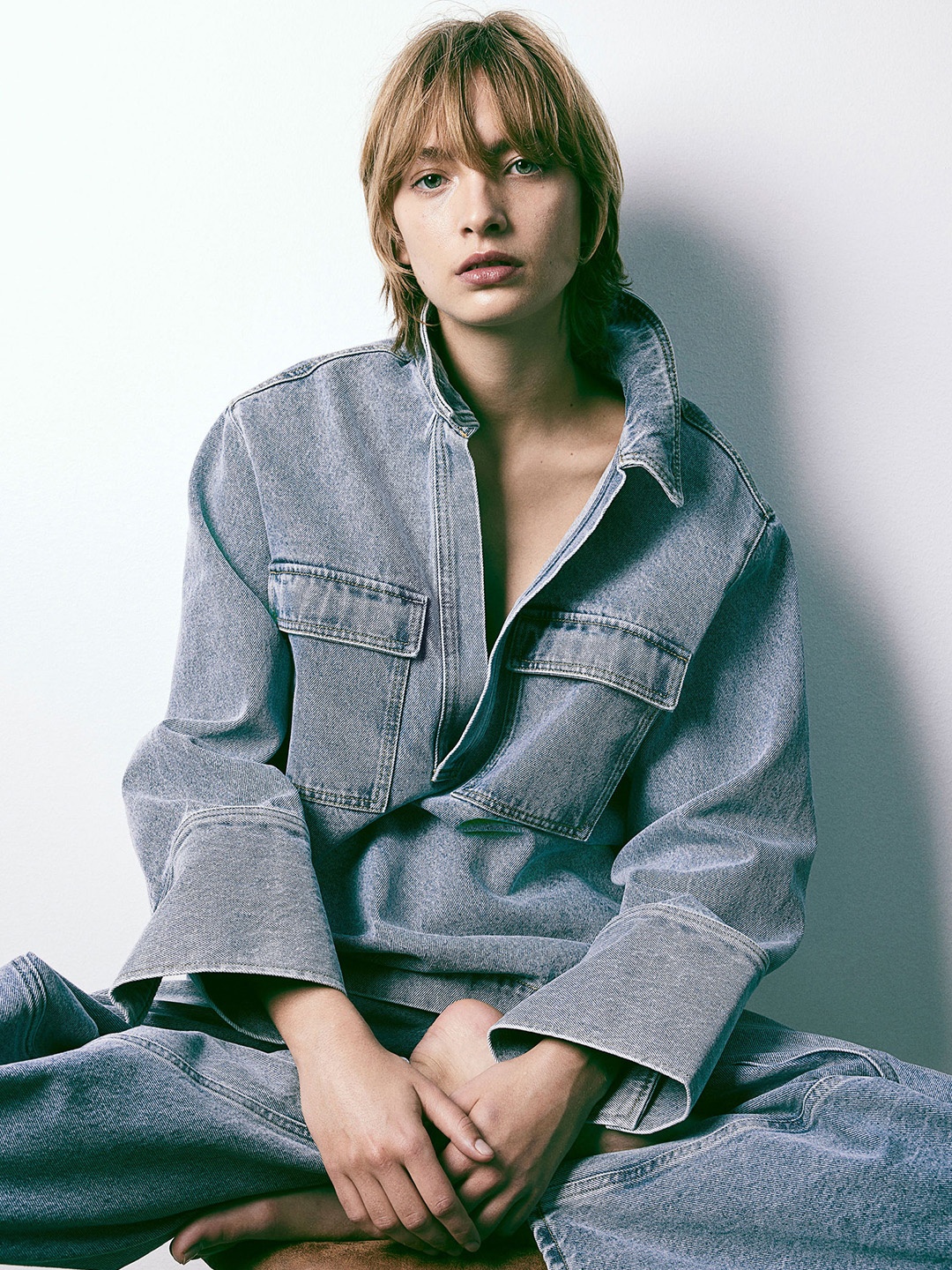 

H&M Pure Cotton Denim Popover Shirt, Blue