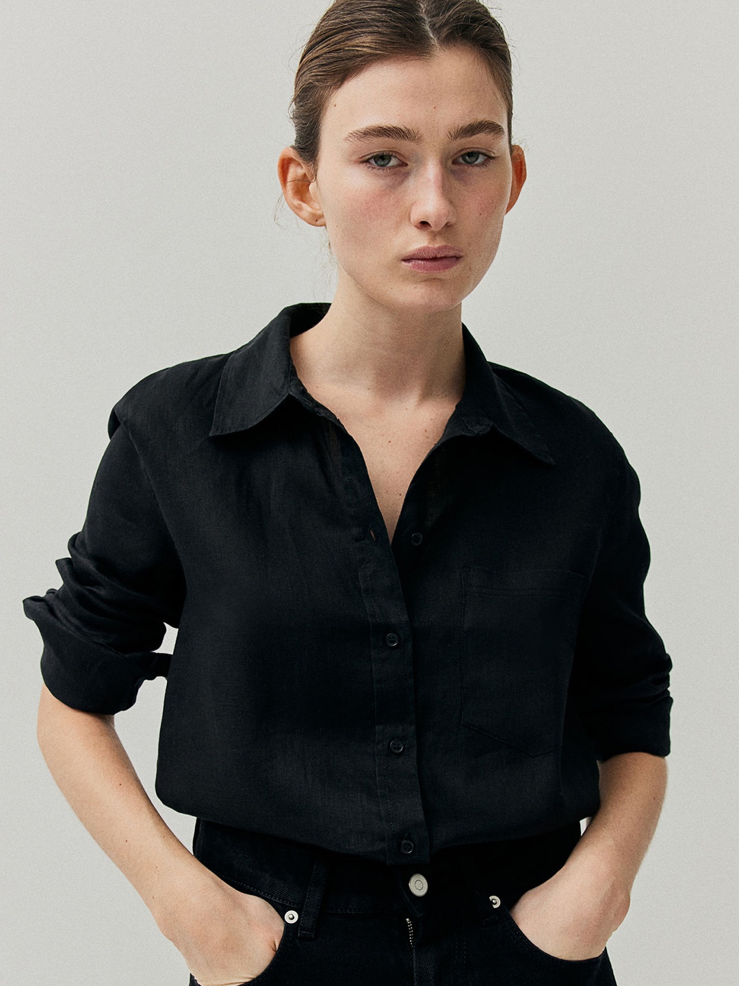 

H&M Pure Linen Shirt, Black
