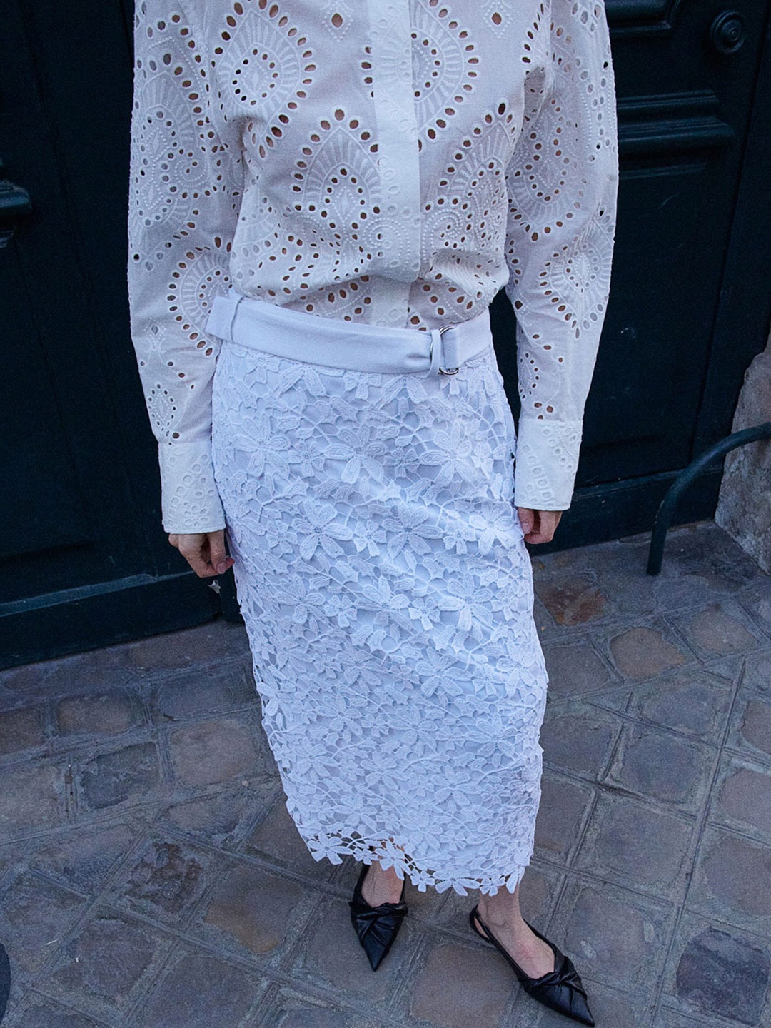 

H&M Lace Pencil Skirt, White