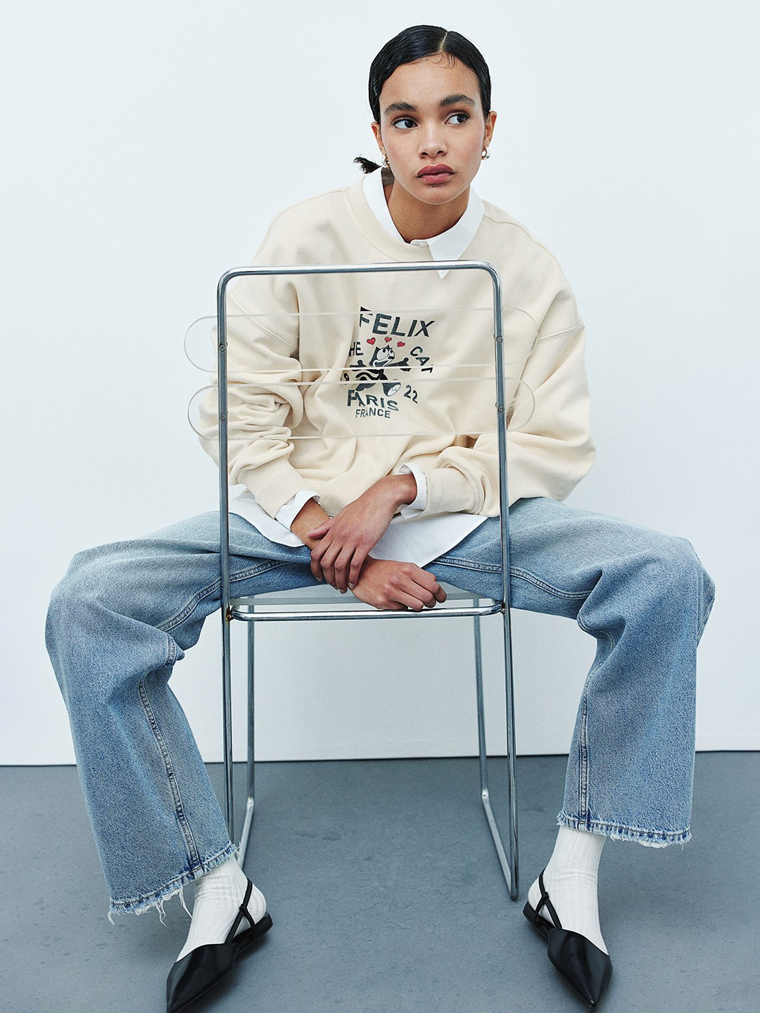 

H&M Printed Pullover Sweatshirt, Beige