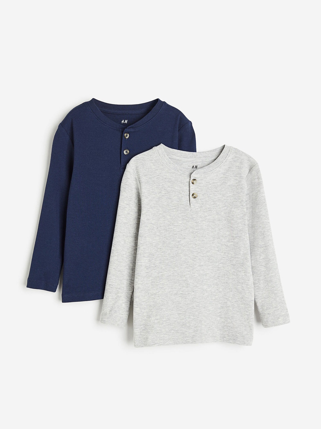 

H&M 2-Pack Ribbed Henley Top, Blue