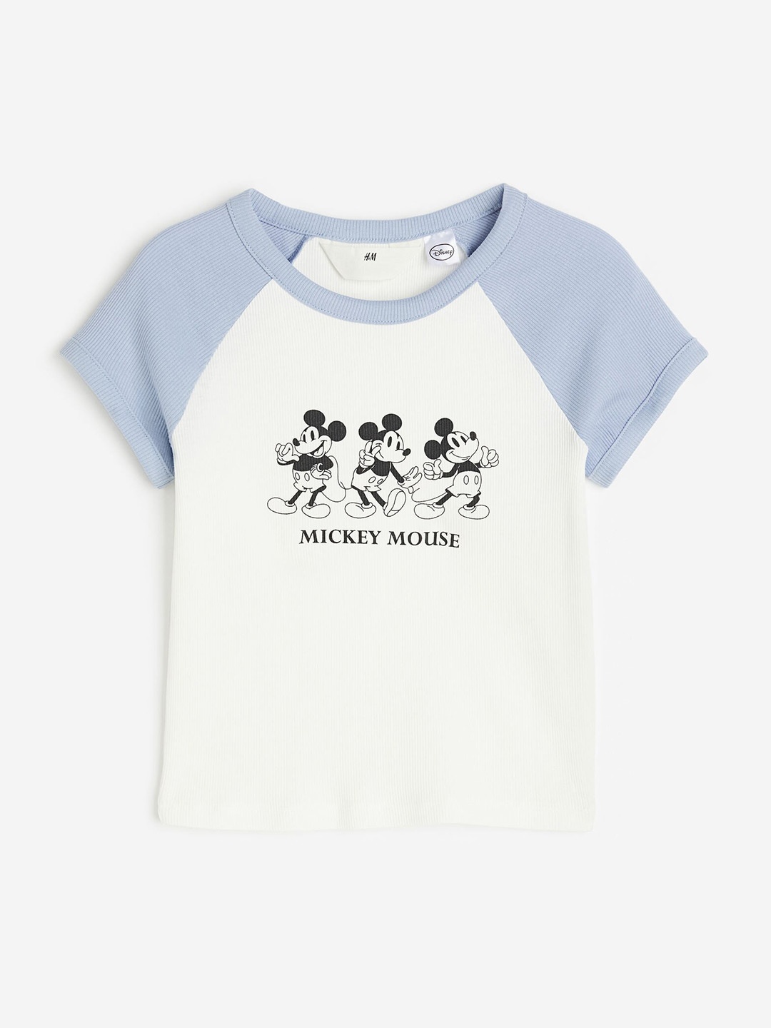 

H&M Girls Mickey Mouse Printed Ribbed T-shirt, White