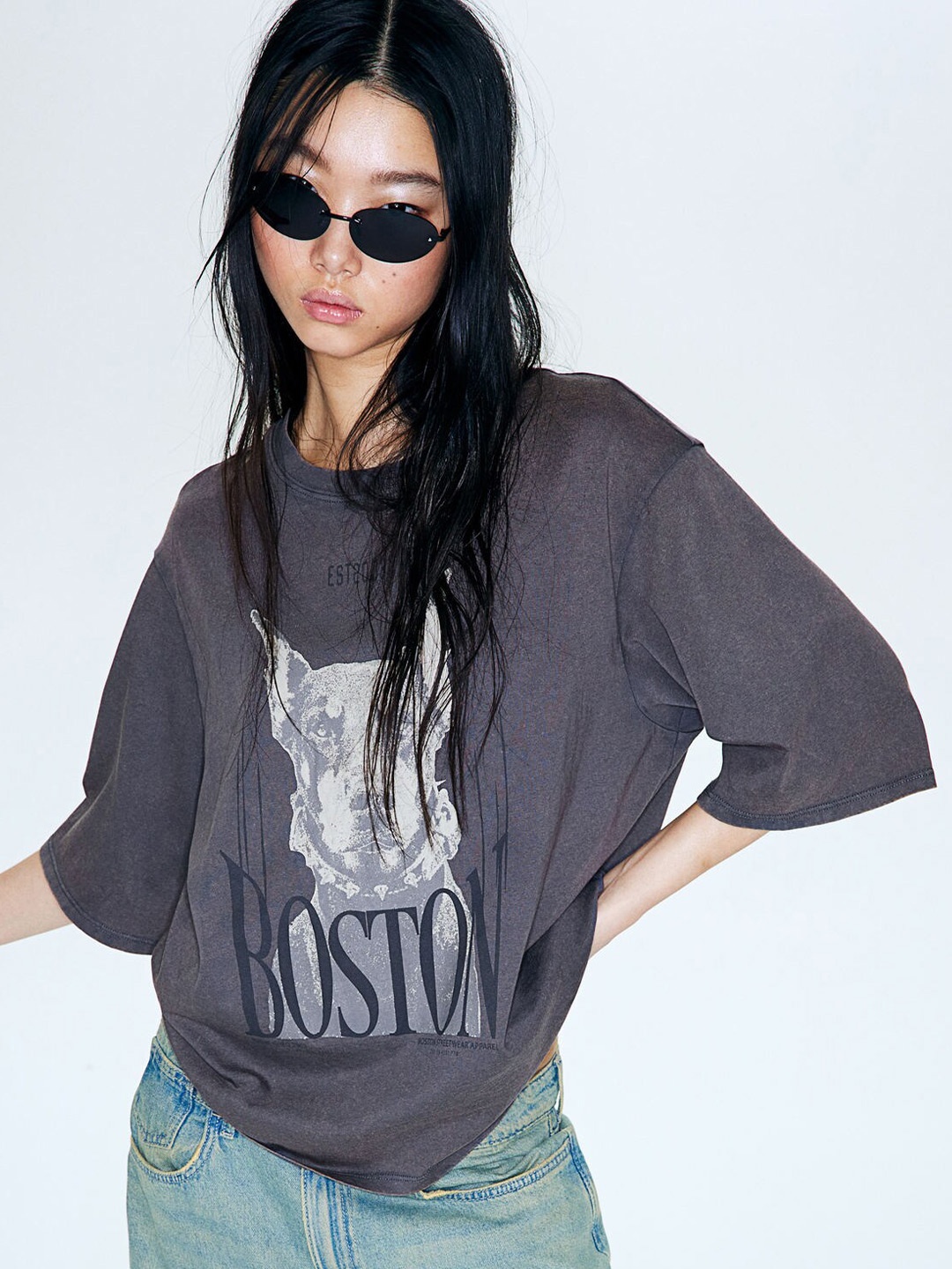 

H&M Oversized Pure Cotton T-shirt, Grey