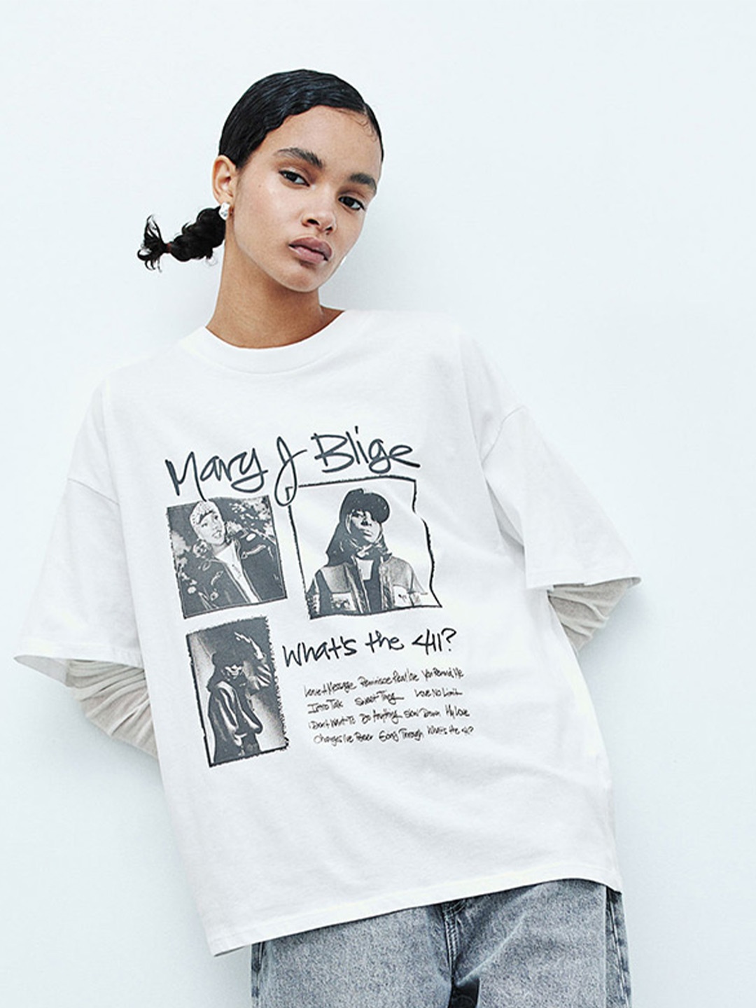 

H&M Oversized Printed Pure Cotton T-shirt, White