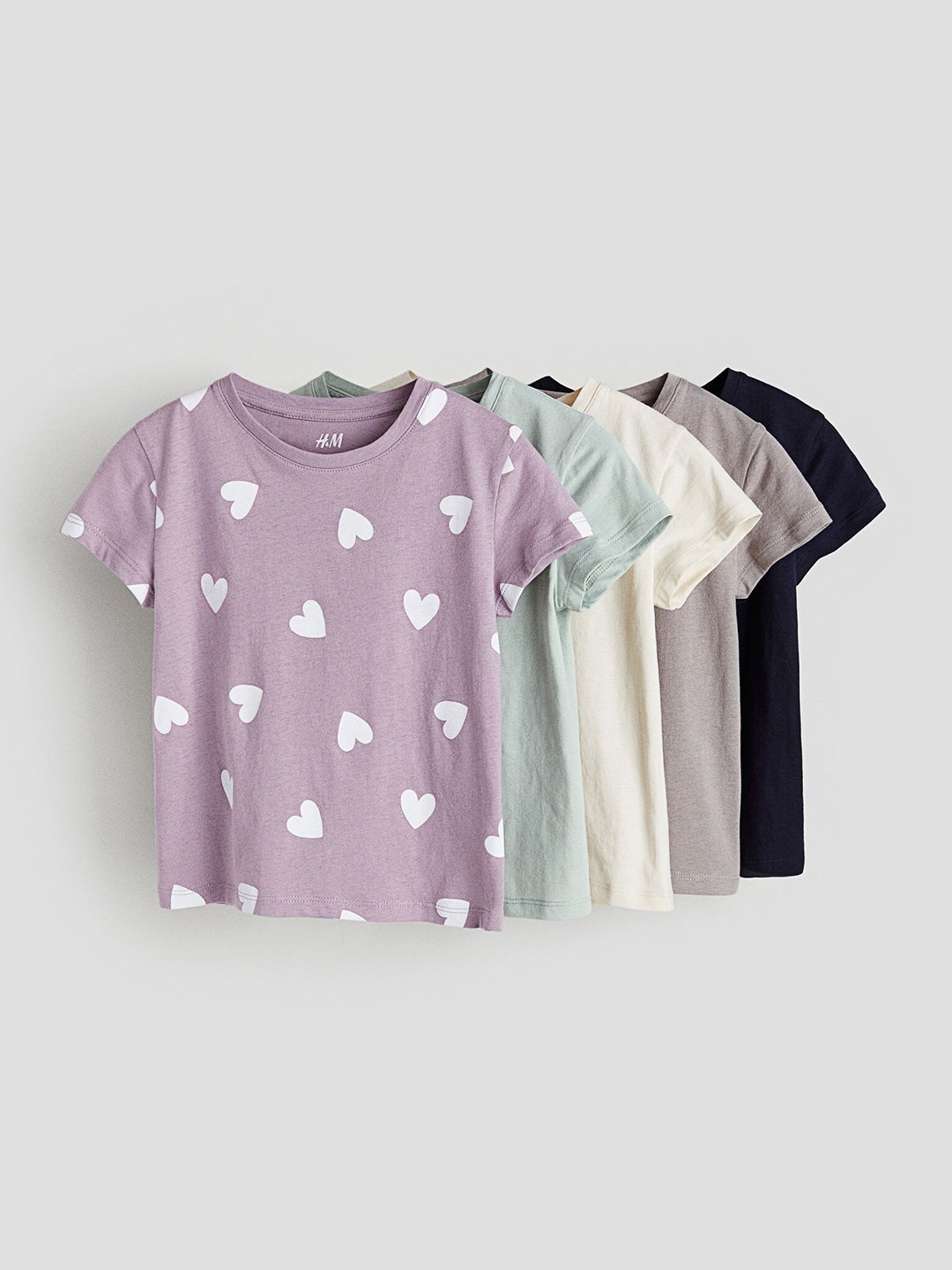 

H&M Girls 5-Pack Pure Cotton T-shirts, Beige