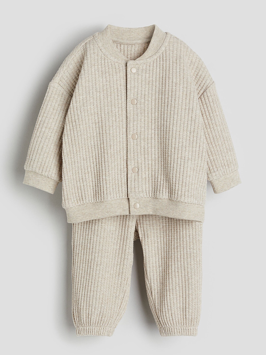 

H&M Boys 2-Piece Waffled Pure Cotton Jersey Set, Beige