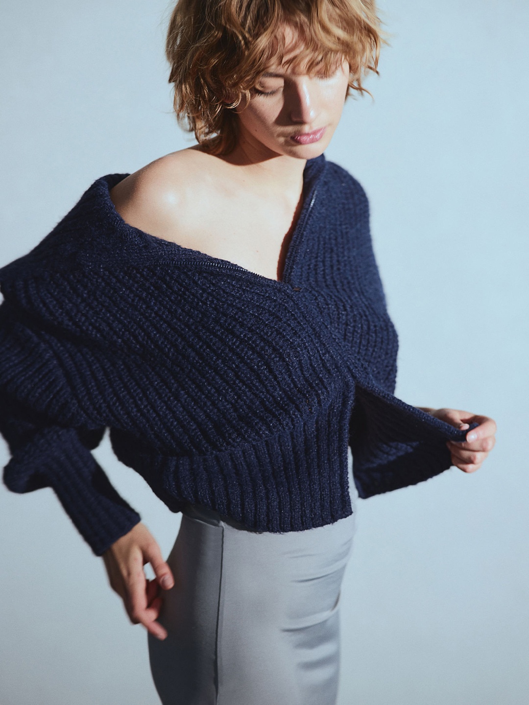 

H&M Collared Zip-Through Cardigan, Blue
