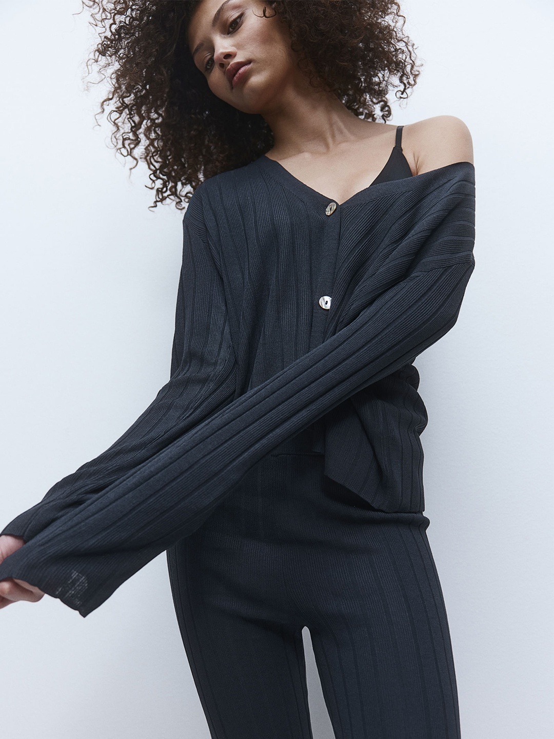 

H&M Rib-Knit Cardigan, Black