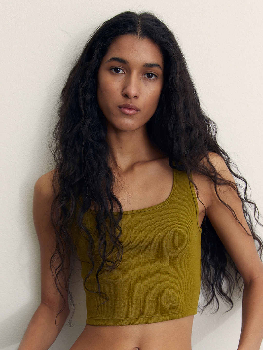 

H&M Cropped Vest Top, Green