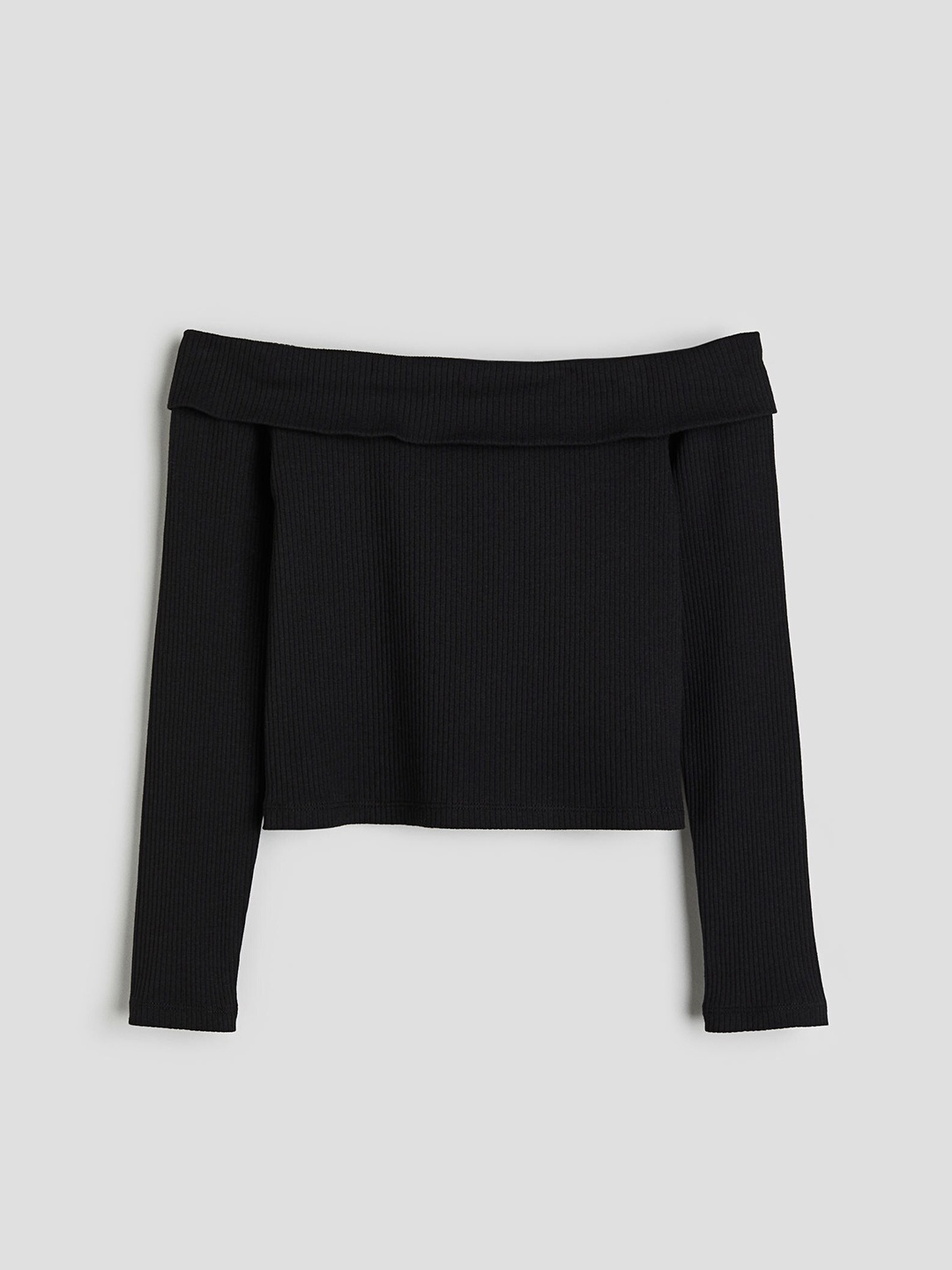 

H&M Girls Ribbed Off The Shoulder Top, Black