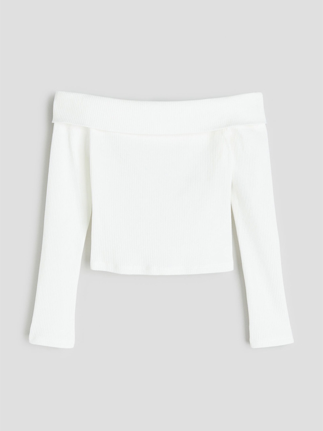 

H&M Girls Ribbed Off-The-Shoulder Top, White