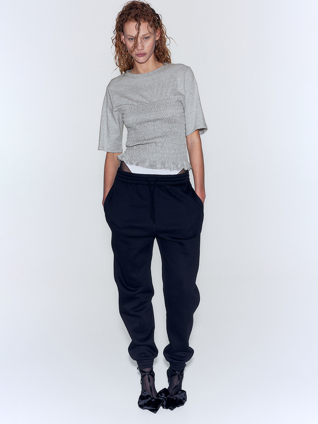 

H&M Smocked Top, Grey