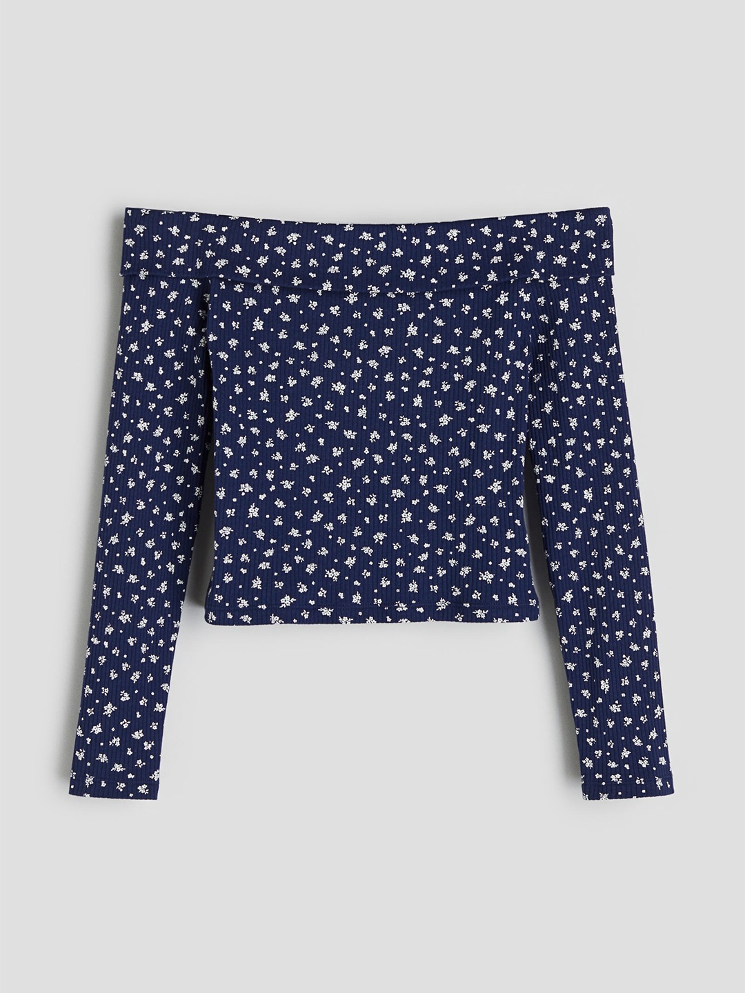 

H&M Girls Ribbed Off-The-Shoulder Top, Blue