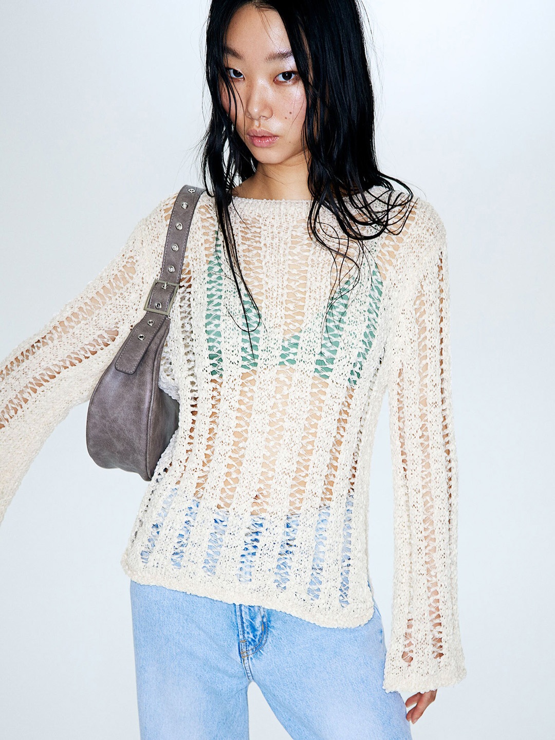 

H&M Ladder-Stitch-Look Jumper, Beige