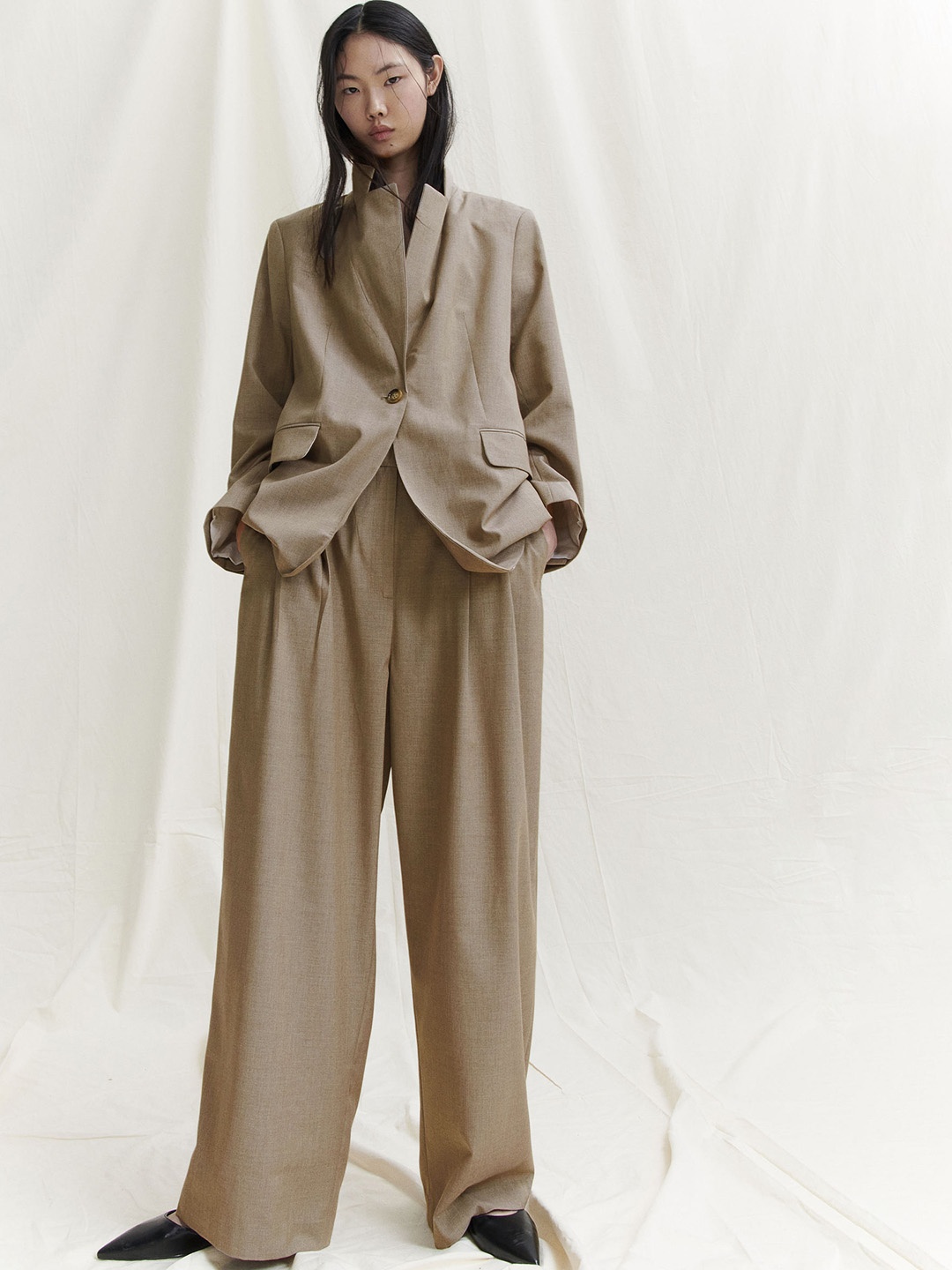 

H&M Women Wide Trousers, Beige