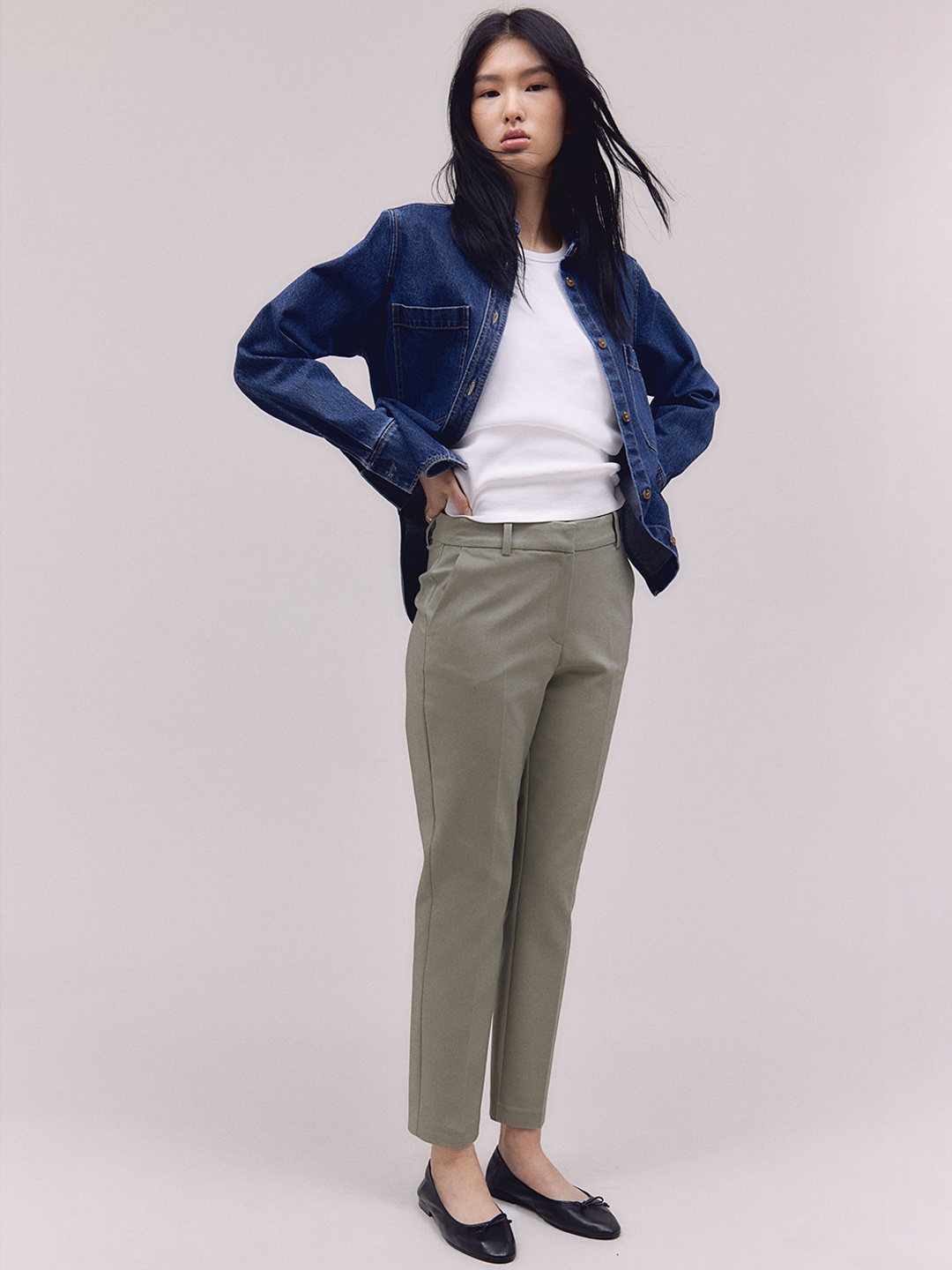 

H&M Women Cigarette Trousers, Green
