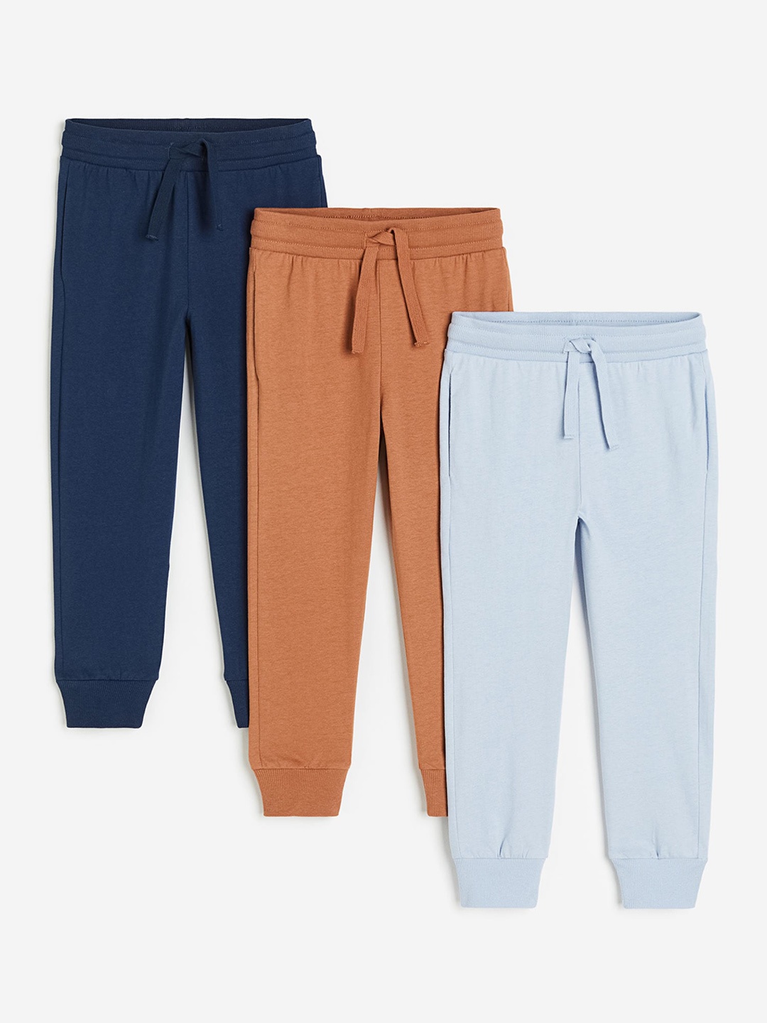 

H&M Boys Pack of 3 Pure Cotton Mid-Rise Joggers, Brown