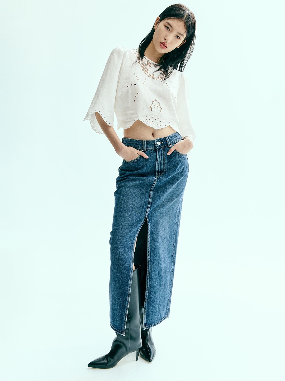 

H&M Embroidered Blouse Top, White