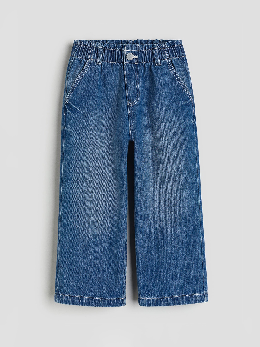

H&M Girls Wide Leg Pure Cotton Paper Bag Jeans, Blue