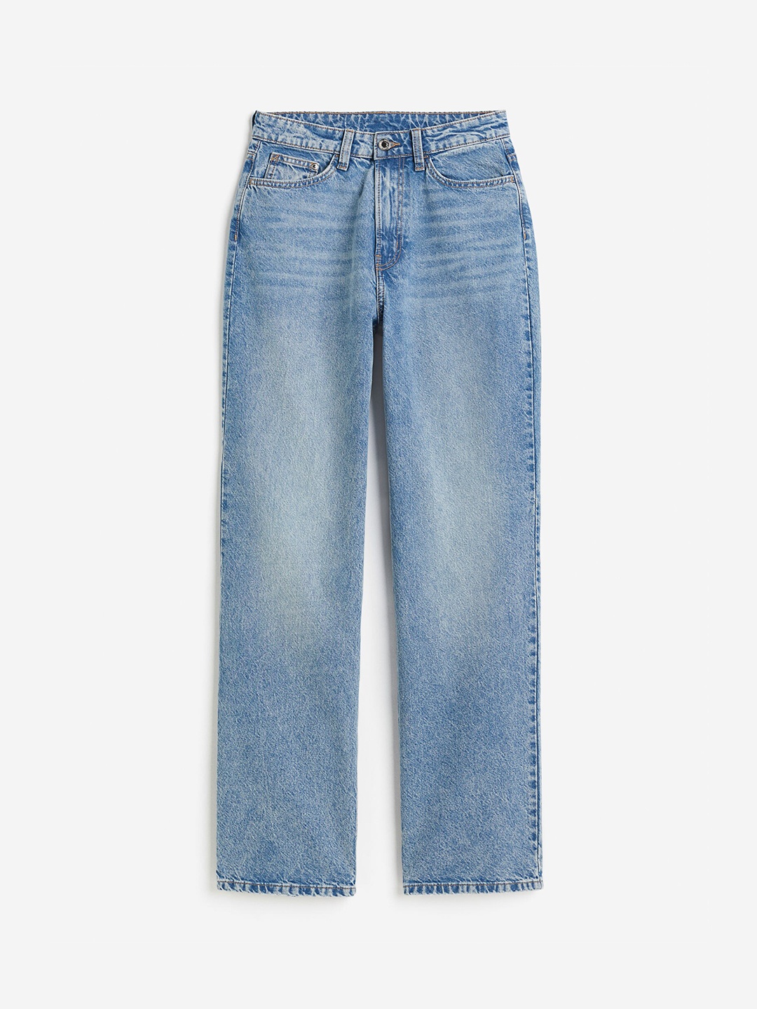 

H&M Women Pure Cotton Curvy Fit Wide Ultra High Jeans, Blue