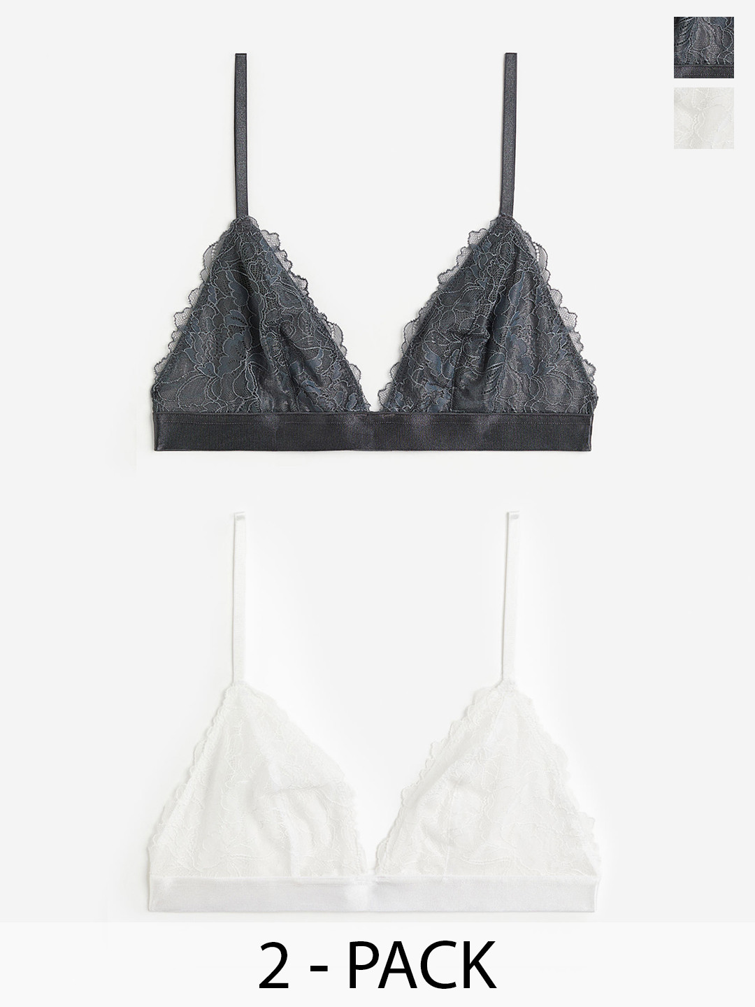 

H&M 2-Pack Non-Padded Lace Soft Bras, Grey