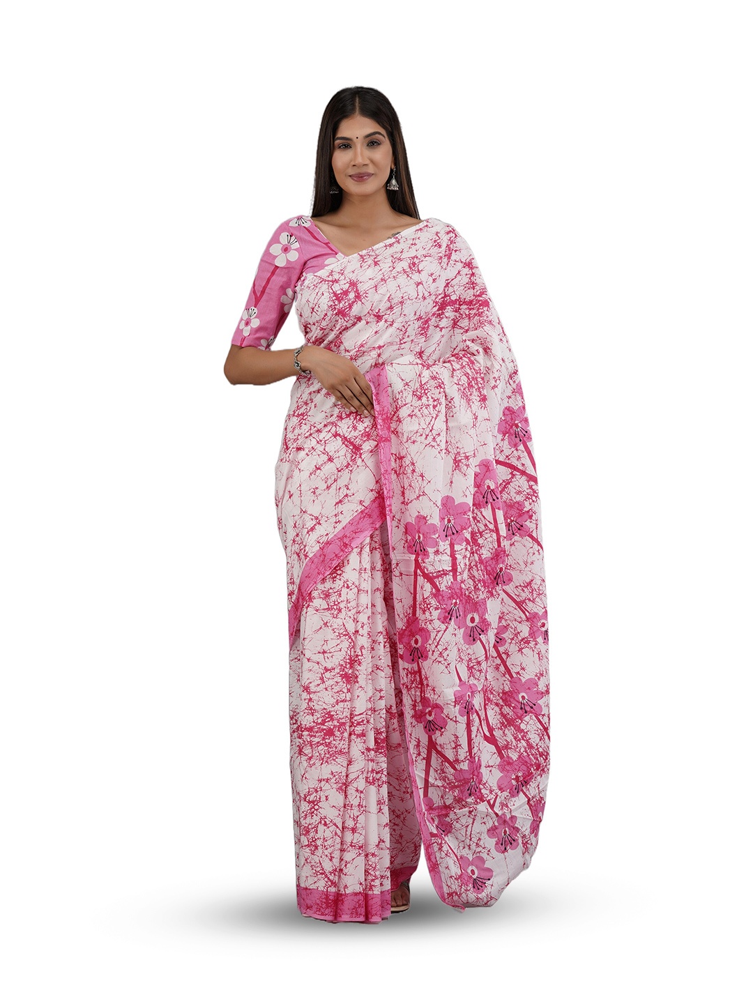 

GK FASHION Abstract Pure Cotton Block Print Saree, Pink