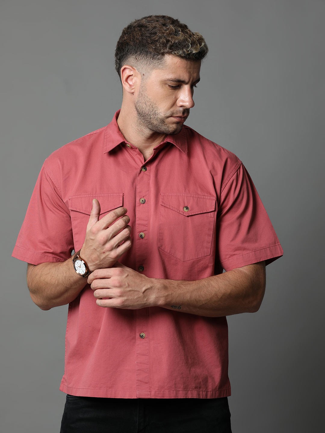 

Skewdeck Comfort Spread Collar Cotton Casual Shirt, Red