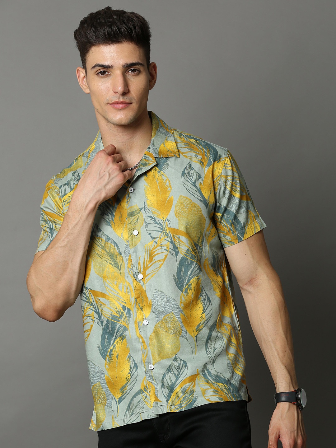 

Skewdeck Comfort Floral Printed Cotton Shirt, Green