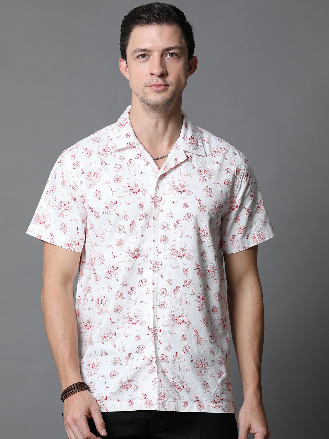 

Skewdeck Comfort Floral Printed Cotton Shirt, White