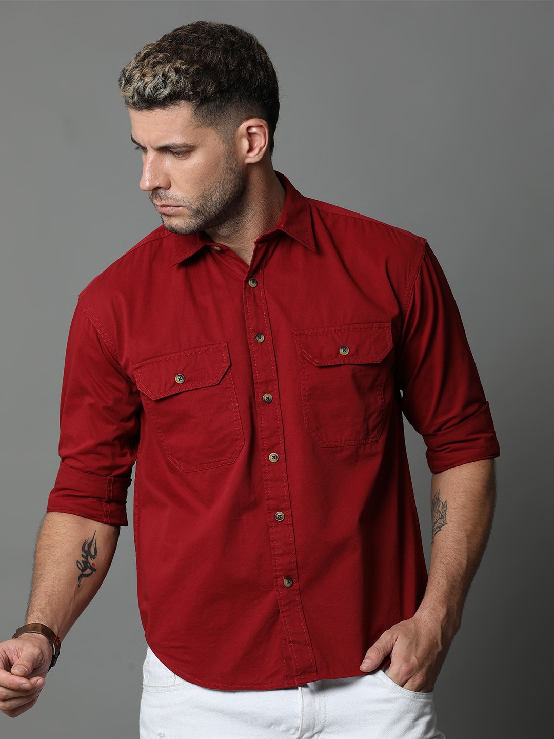 

Skewdeck Comfort Spread Collar Cotton Casual Shirt, Red