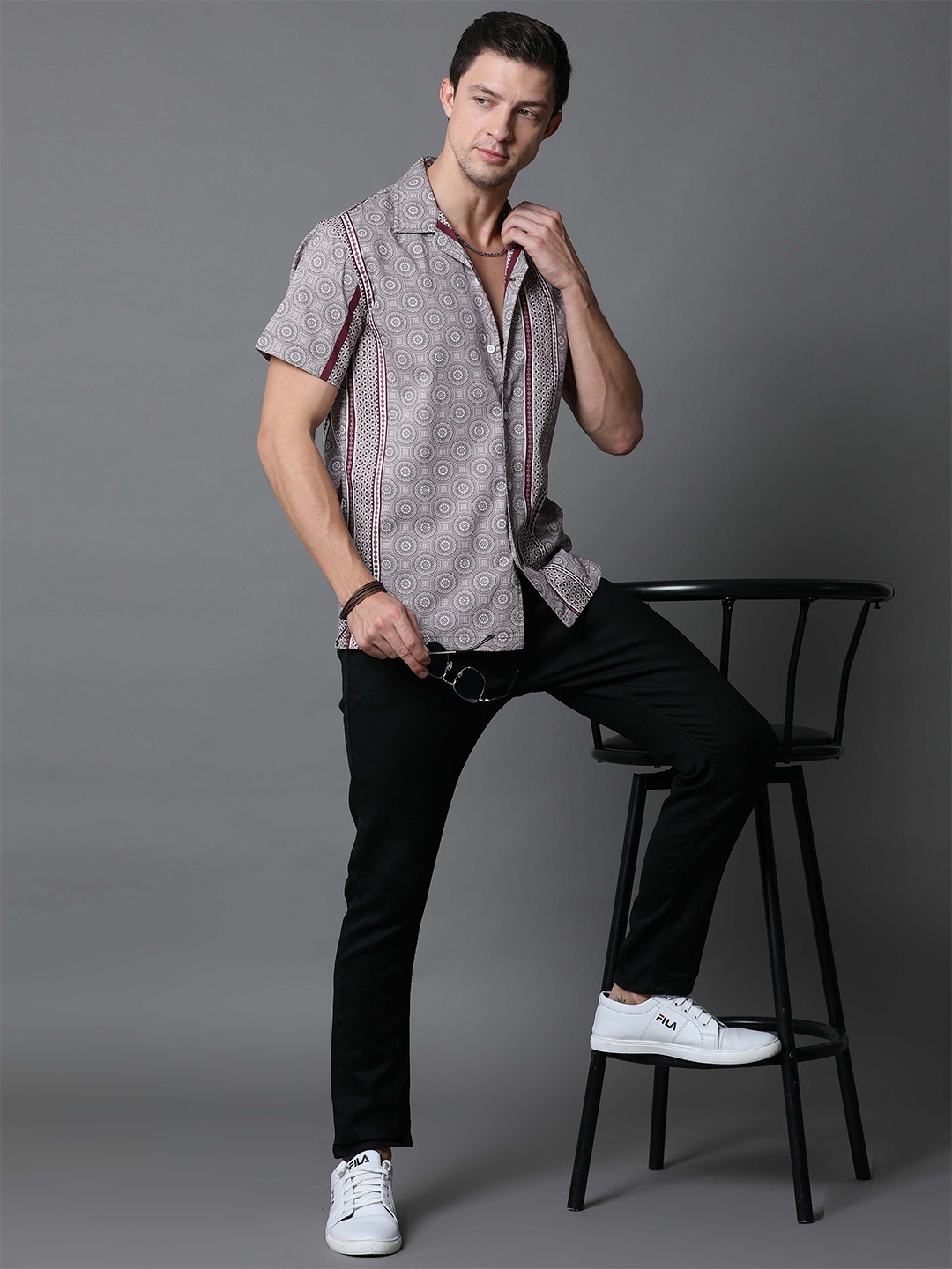 

Skewdeck Comfort Micro Checked Cotton Shirt, Grey