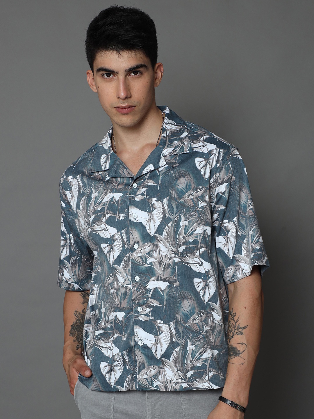 

Skewdeck Comfort Floral Printed Cotton Casual Shirt, Blue