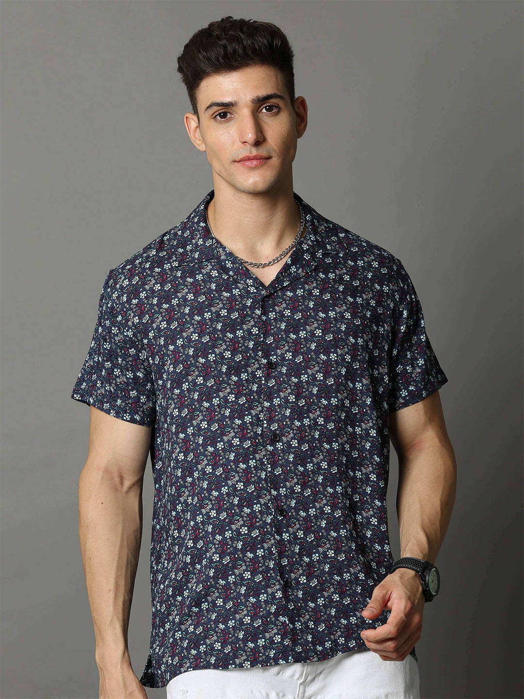 

Skewdeck Comfort Floral Printed Cotton Casual Shirt, Black