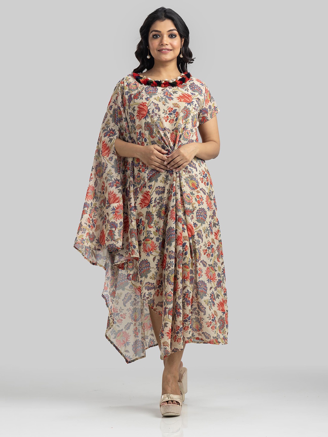 

SACRED SUTA Floral Print Georgette A-Line Maxi Dress, Multi