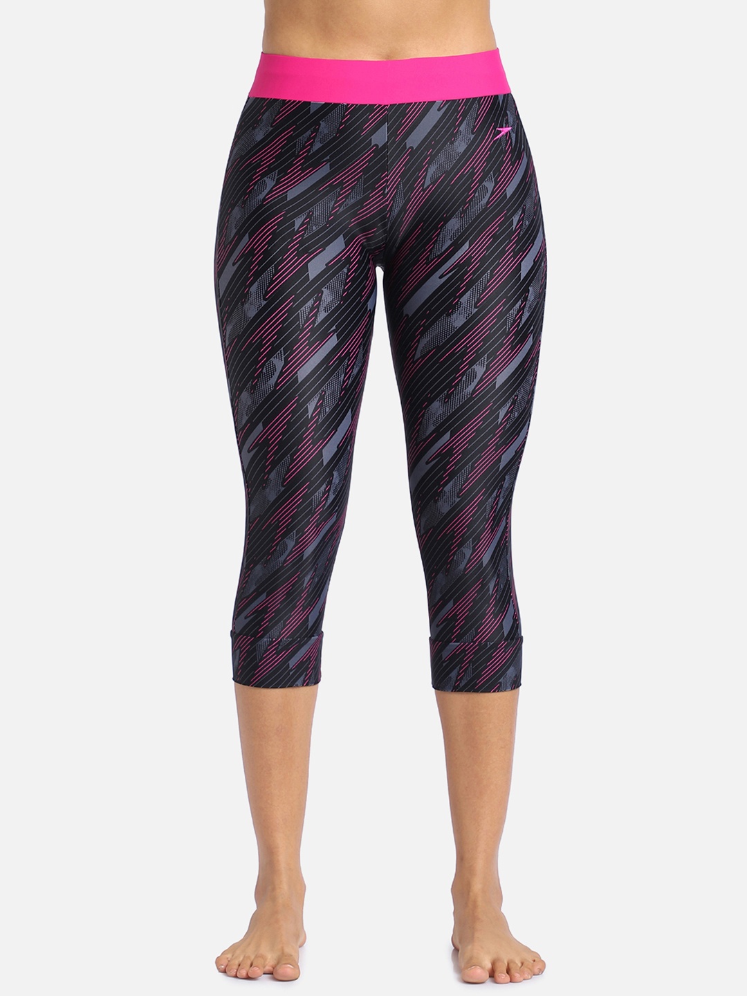 

Speedo Women Printed Mid-Rise Swim Capris, Black