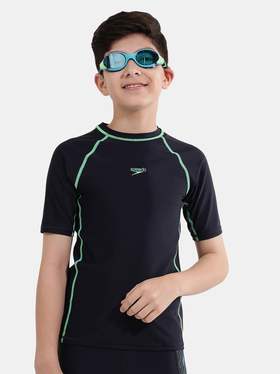 

Speedo Boys Round Neck Short Sleeves Swim Tshirt, Navy blue