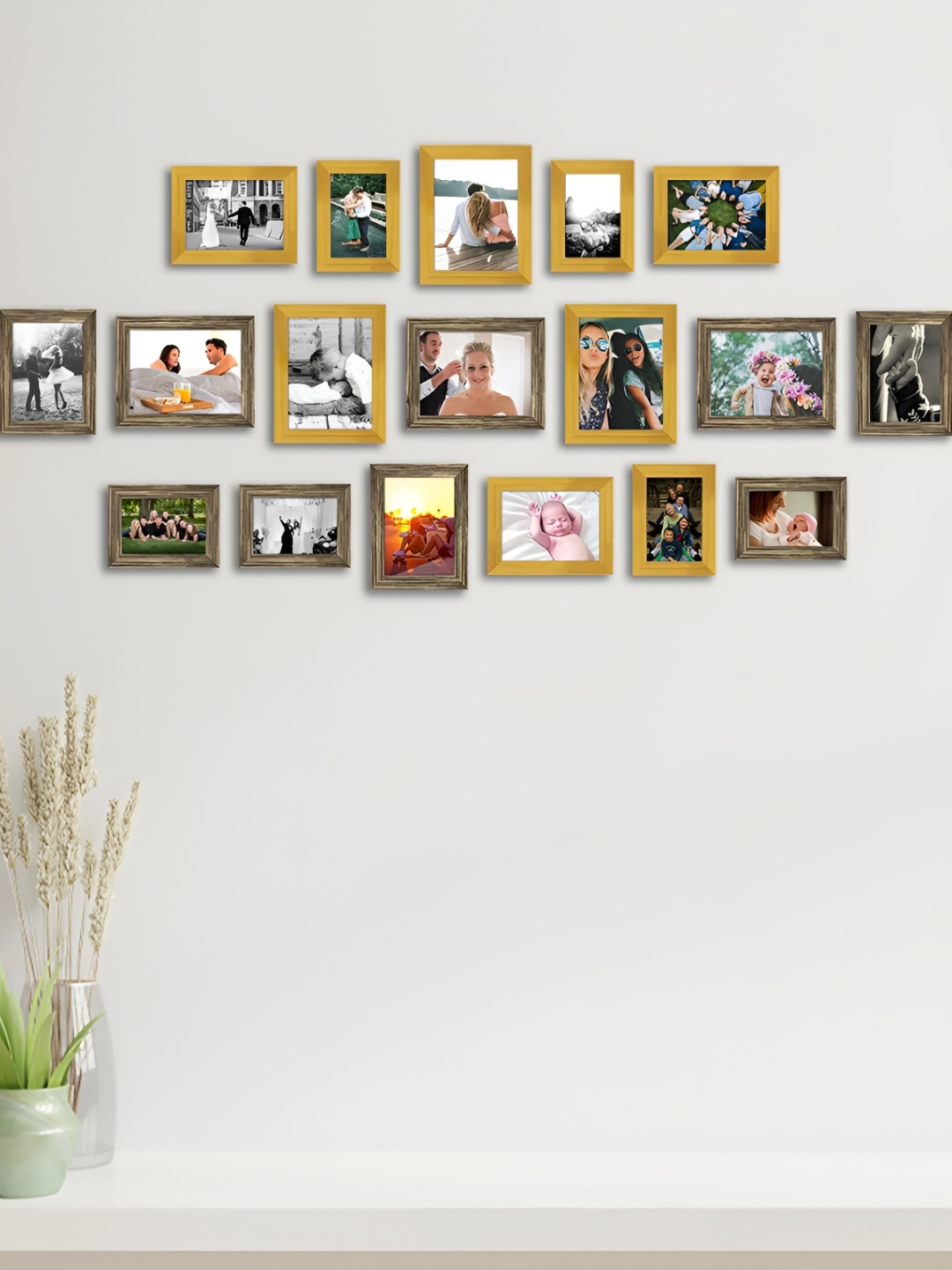 

ArtzFolio Yellow & Beige 18Pcs Wooden Wall Photo Frames