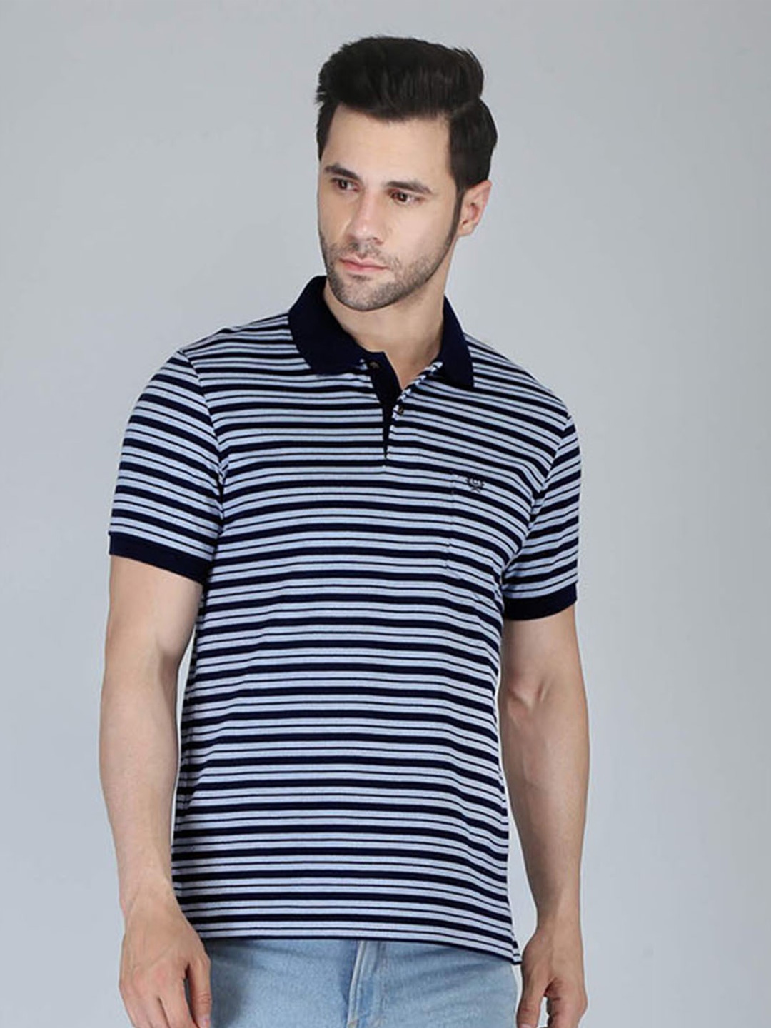 

CELSIUS Striped Polo Collar Short Sleeves T-shirt, Blue