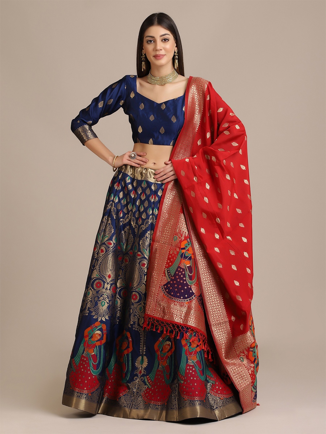 

KALINI Woven Design Semi-Stitched Lehenga & Unstitched Blouse With Dupatta, Blue