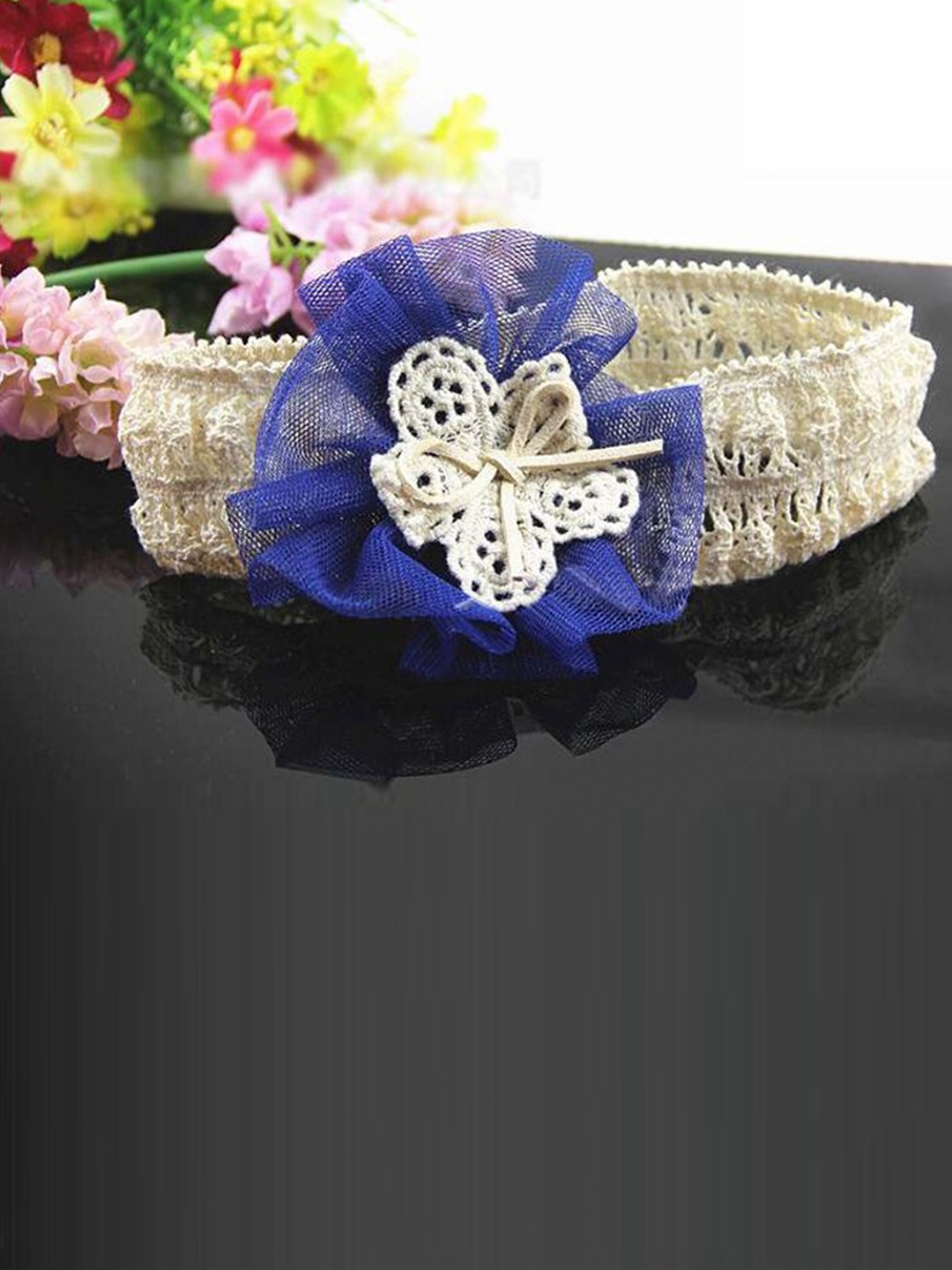 

BAESD Infant Girls Flower Detail Laced Elastic Hairband, Blue