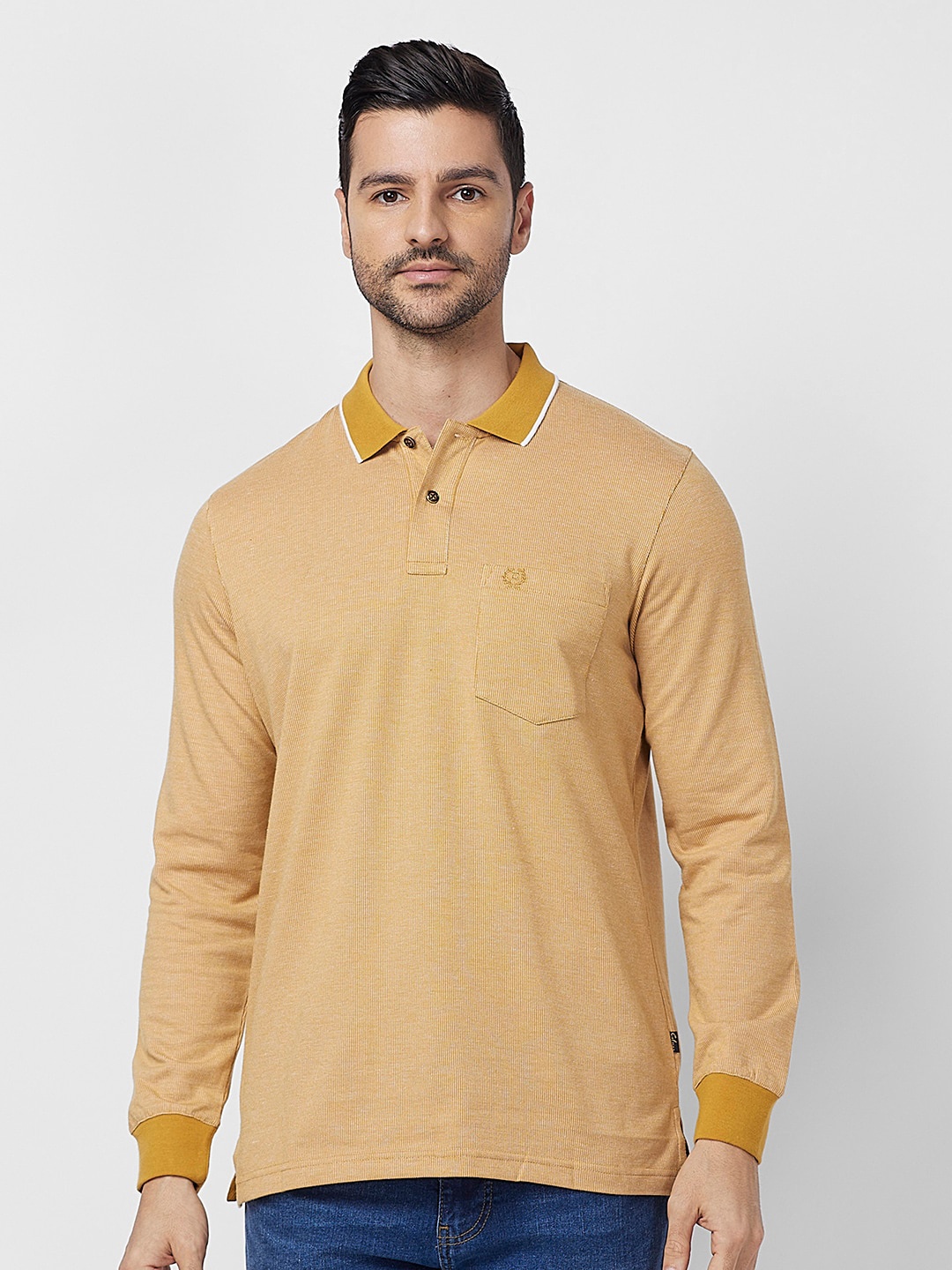 

CELSIUS Checked Polo Collar Long Sleeves T-shirt, Gold