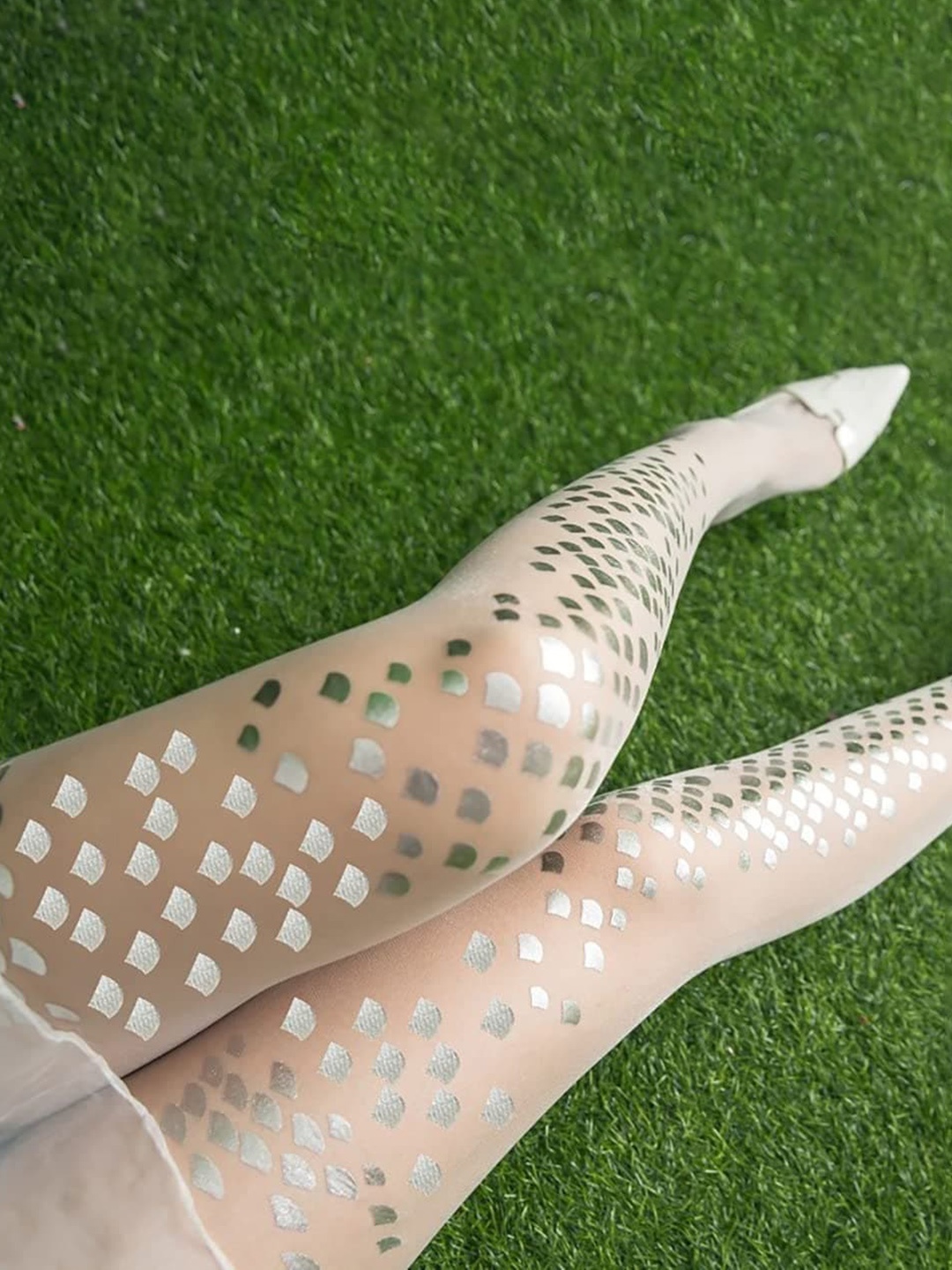 

SYGA Printed Shiny Pearl Pantyhose Stretchable Knitted Stockings, Silver