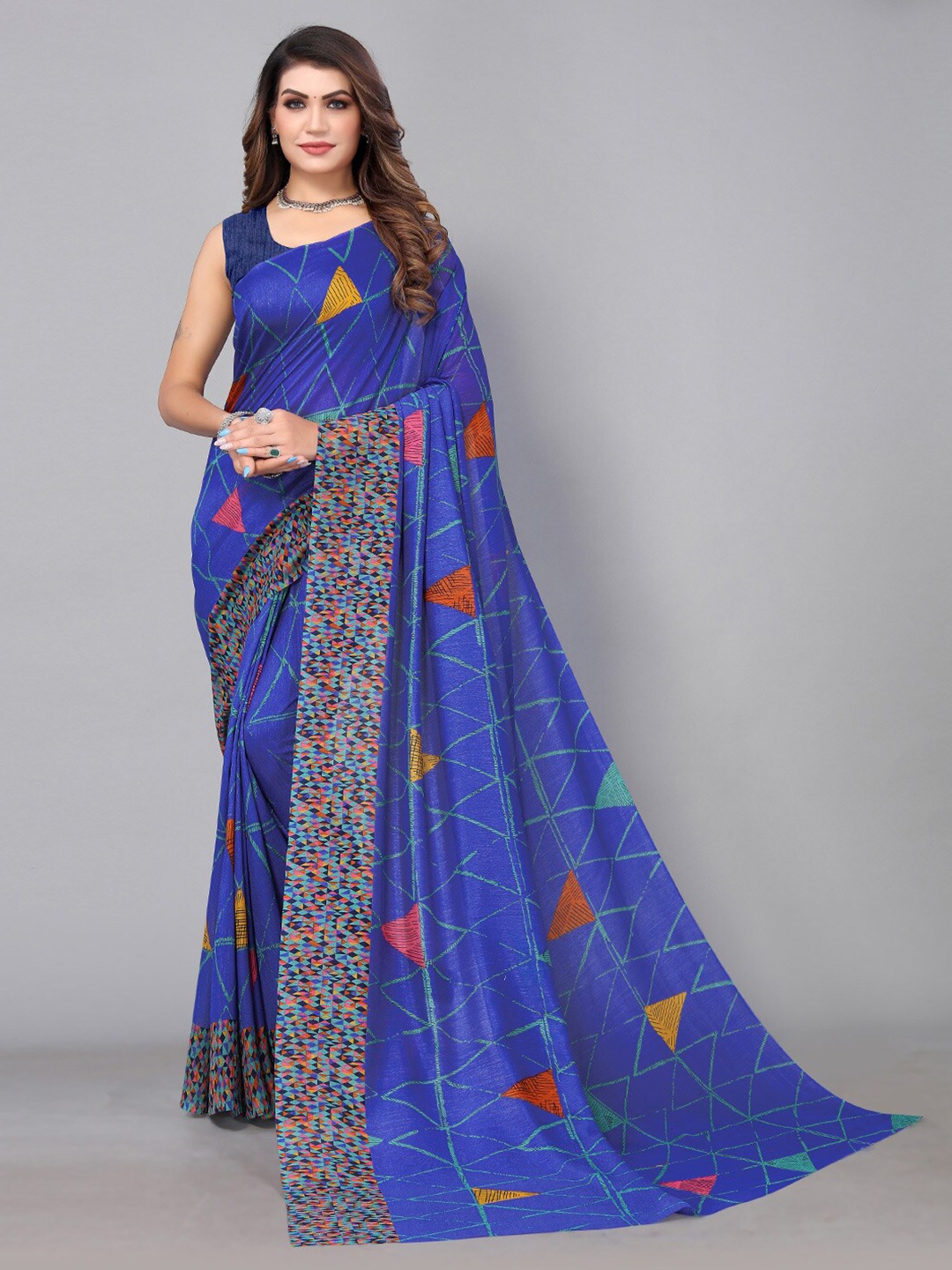 

KALINI Geometric Printed Saree, Blue