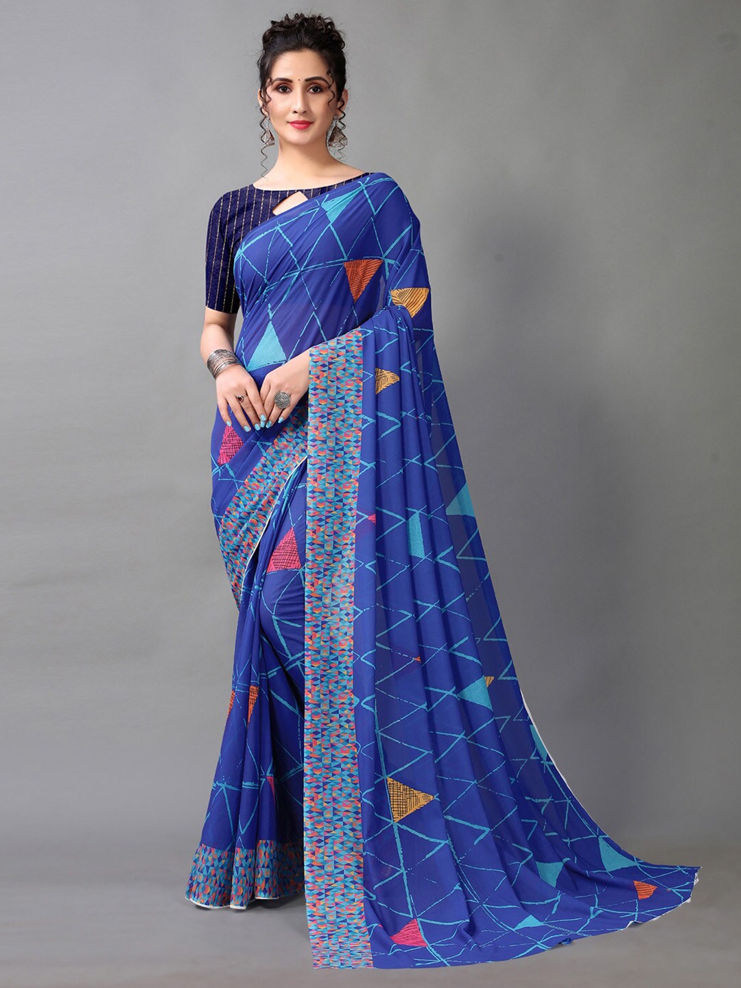 

KALINI Abstract Printed Saree, Blue