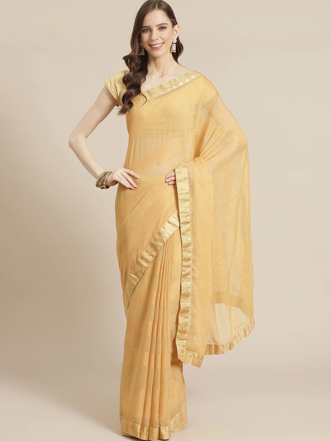 

KALINI Woven Design Border Saree, Beige