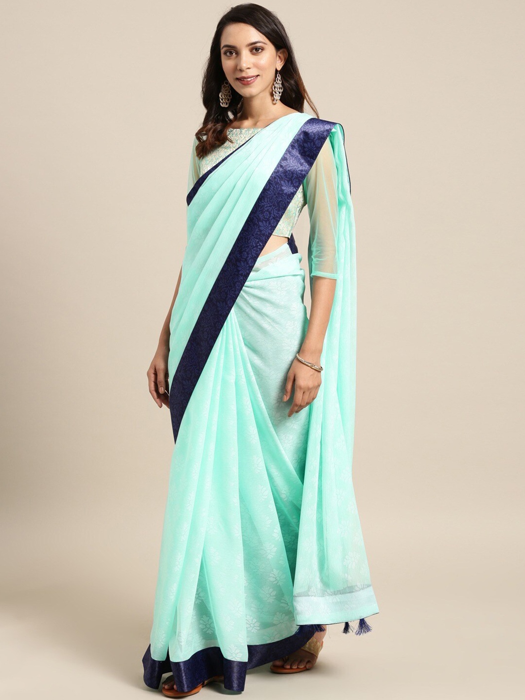 

KALINI Floral Printed Saree, Turquoise blue
