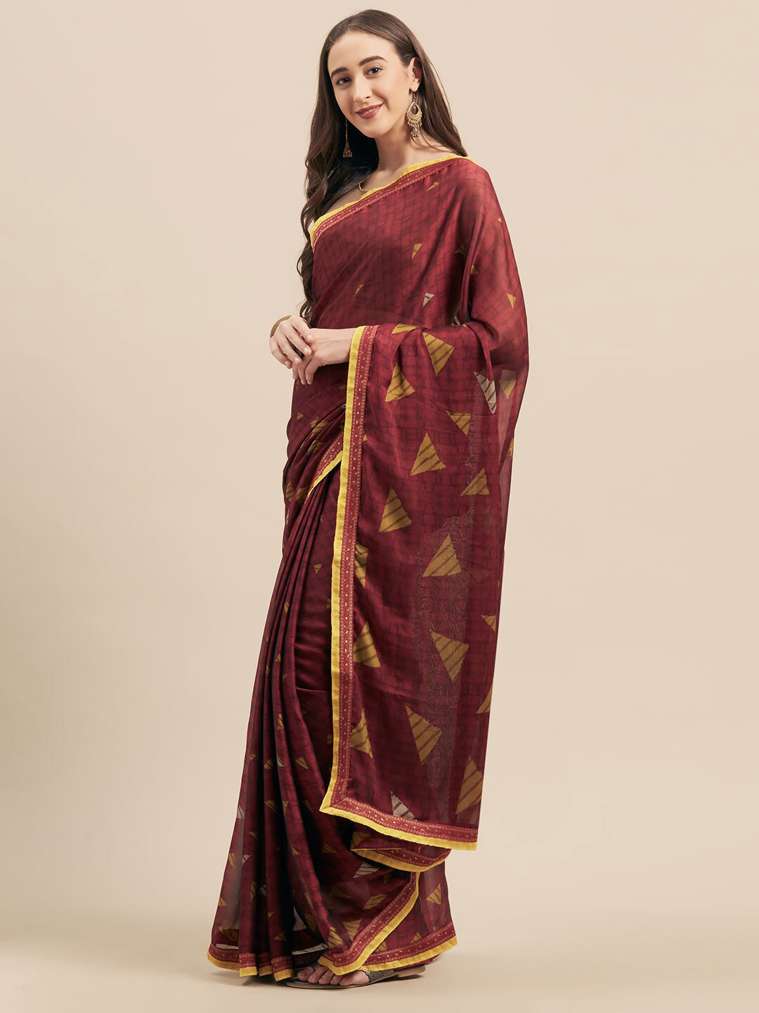 

KALINI Geometric Printed Saree, Magenta