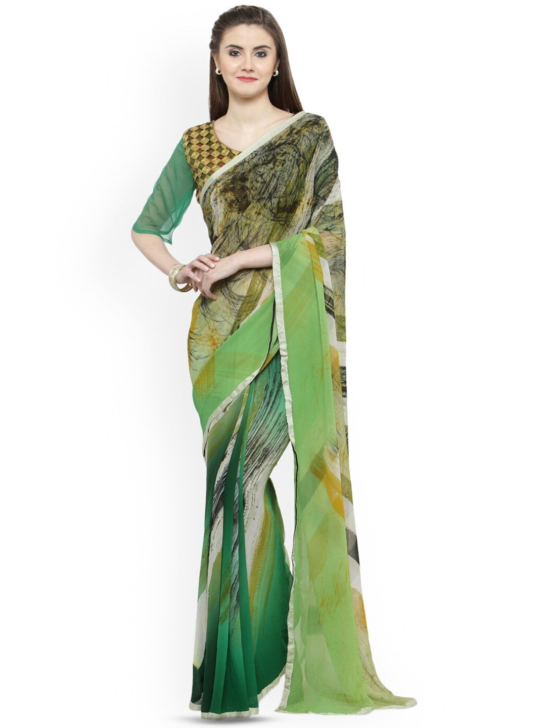 

KALINI Abstract Printed Saree, Green