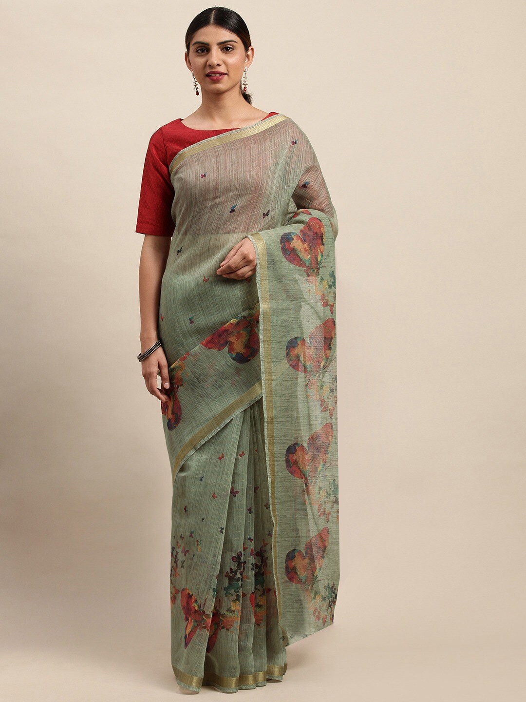 

KALINI Floral Printed Saree, Green