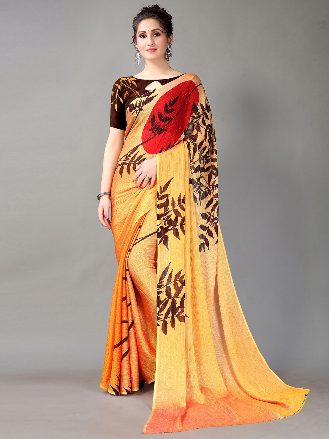 

KALINI Floral Printed Saree, Yellow